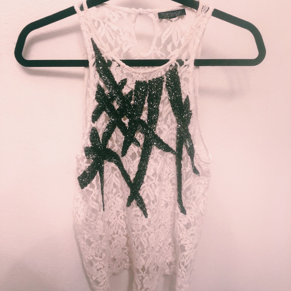 White Lace Embellished Tank Top